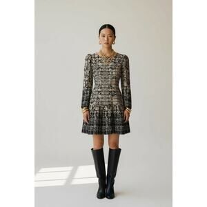 Women’s Satin Mini Short Drop Waist Dress Black Cream Small